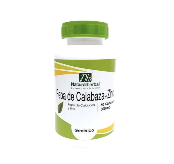 Pepa de Calabaza + Zinc 60 Cápsulas 500mg. Natural Herbal