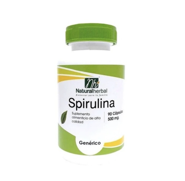 Spirulina Alta Calidad 90 Cápsulas Vegetales 500mg. Natural Herbal