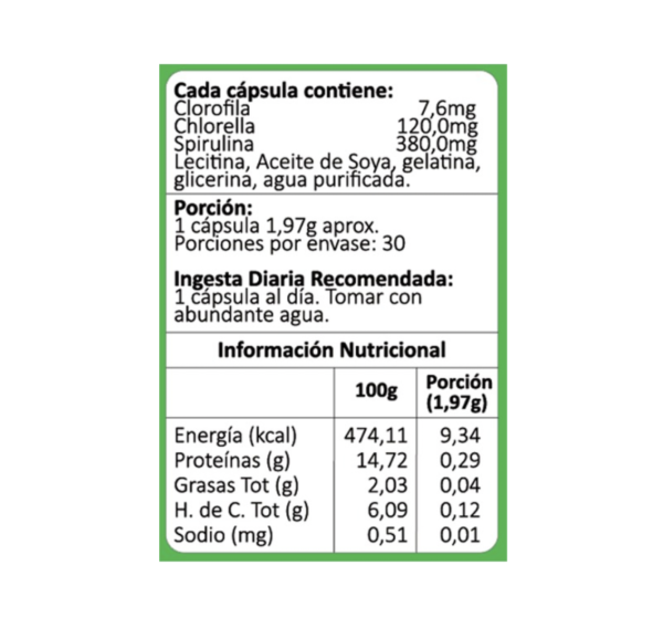 Clorofila Tres 30 Cápsulas Libre de Aditivos Avanti - Image 2