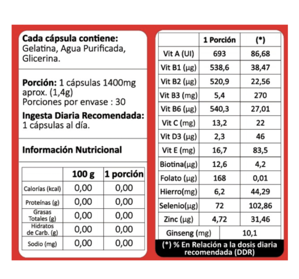 Multi-Vit + Gienseng 30 Cápsulas Suplemento Alimentario Avanti - Imagen 2
