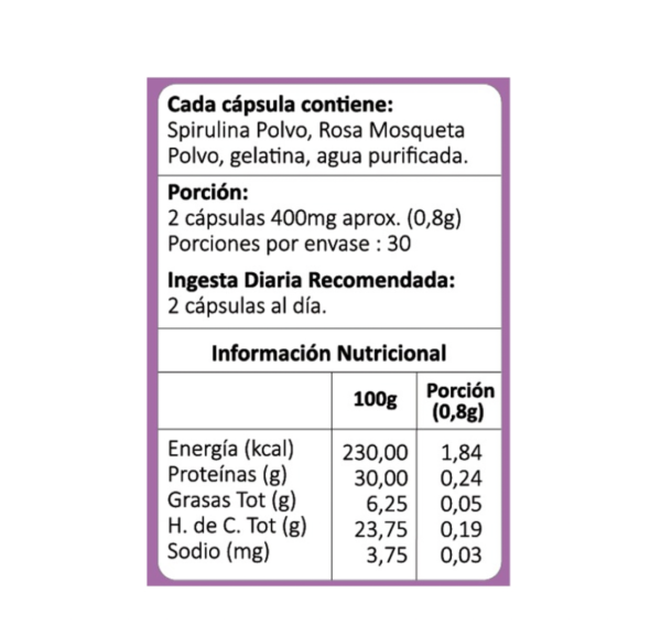 Spirulina Plus con Rosa Mosqueta 60 Cápsulas Avanti - Image 2
