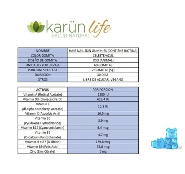 Hair Nail Skin Vitamina D + B-Complex + Vitamina E 60Gomitas Sabor Berries KarünLife - Image 2