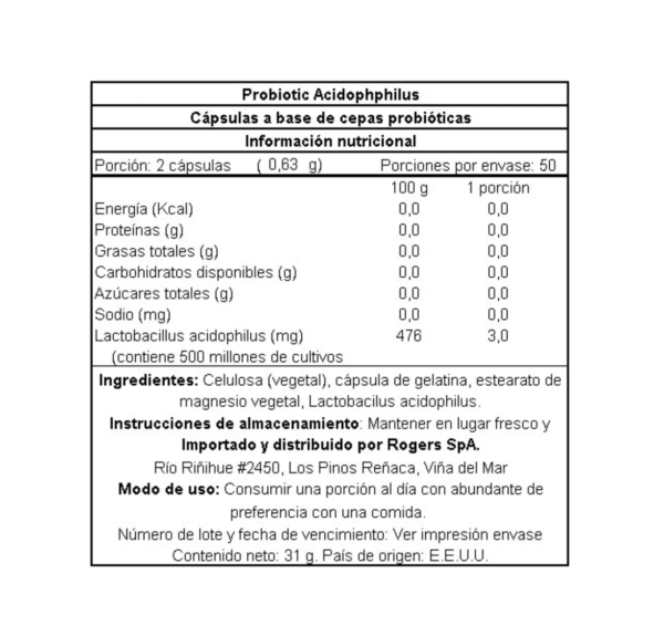 Probiotic Acidophilus 100 Cápsulas 500 Million CFU Vitaminas Nature´s Truth - Image 2