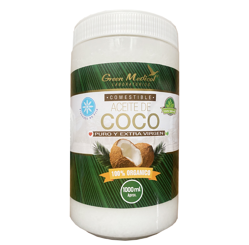 Aceite de Coco Puro y Extra Virgen Comestible Prensado el Frío 1Litro Green  Medical