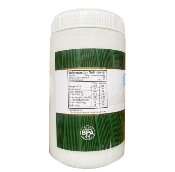 Aceite de Coco Puro y Extra Virgen Comestible Prensado el Frío 1Litro Green Medical - Image 2