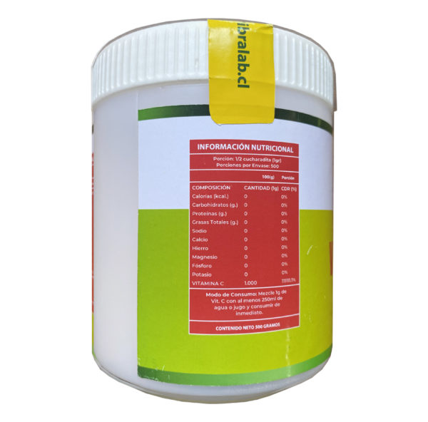 Vitamina C en Polvo 500g. sin Gluten Suplemento Alimenticio Vibralab - Image 2