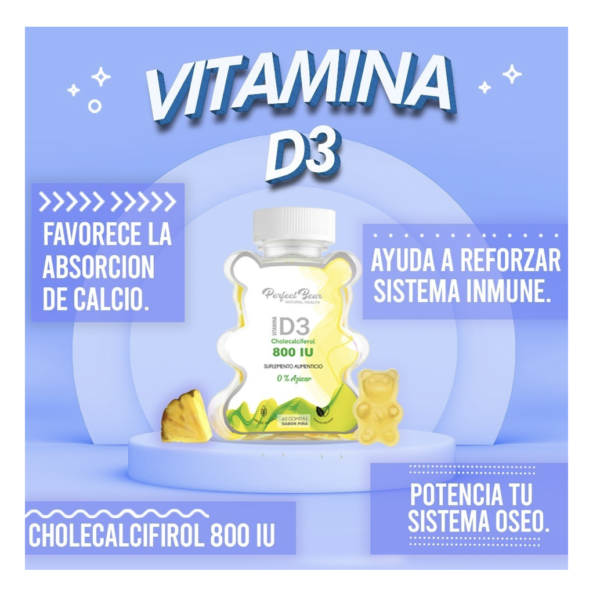 Vitamina D3 Cholecalciferol 800UI Suplemento Alimenticio 60 Gomitas Perfect Bear - Image 4