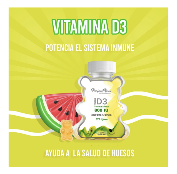 Vitamina D3 Cholecalciferol 800UI Suplemento Alimenticio 60 Gomitas Perfect Bear - Image 3