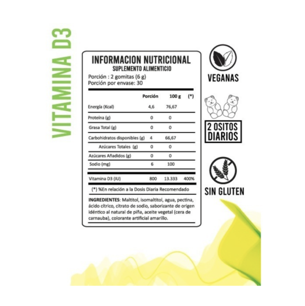 Vitamina D3 Cholecalciferol 800UI Suplemento Alimenticio 60 Gomitas Perfect Bear - Image 2