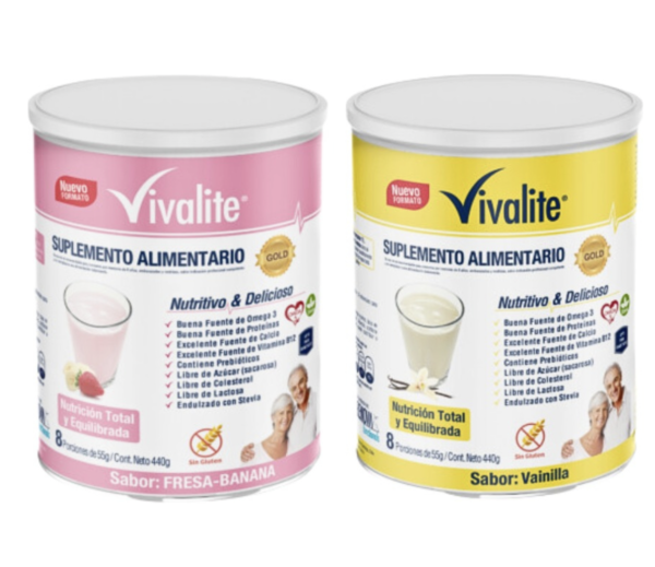 Pack 2 Tarros Canister 880g. Fresa y Vainilla sin Guten Suplementos Alimentarios Vivalite