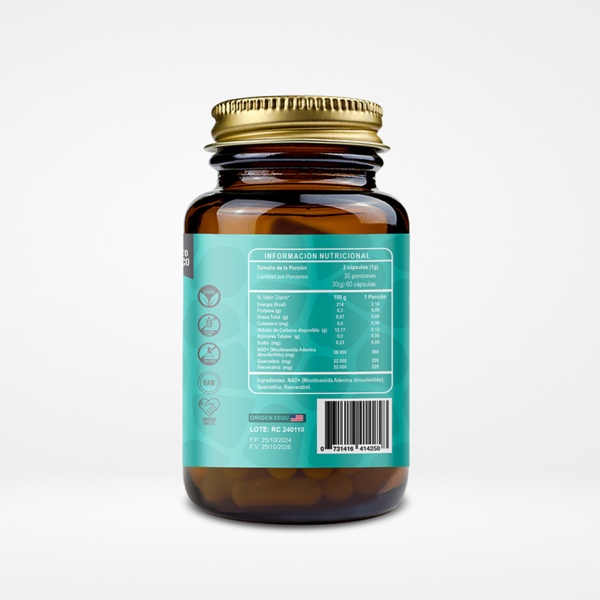 NAD + Quercetina y Resveratrol. 60 Cápsulas. Riandco - Image 2