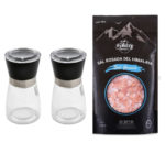 Pack Sal Rosada Gruesa 1Kg + 2 Molinillos Negros 13cms. Agronewen / Los Boldos